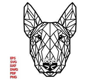 Bull Terrier - geometrisch hondenontwerp – eps, svg, dxf, dwg, png, pdf - lasergesneden / graveerontwerp, veelhoekontwerp