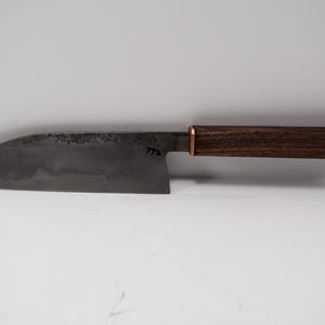 San Mai Tall Petty 150m Wrought Iron Cladding 1075 Core Walnut Handle Thin Grind Hand Forged Forge Welded Salvaged Wrought Iron