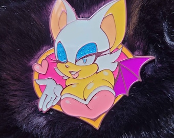 Rouge Enamel Pin, Pink Plated metal with glitter and uv print.