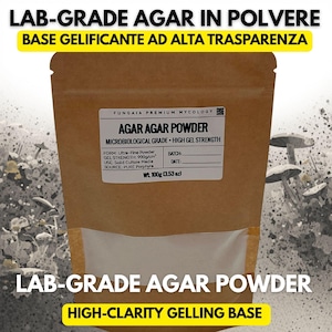 May include: A brown paper bag of Agar Agar Powder, a microbiological grade gelling agent. The label reads "LAB-GRADE AGAR POWDER" and "HIGH-CLARITY GELLING BASE". The bag contains 100g (3.53 oz) of powder.