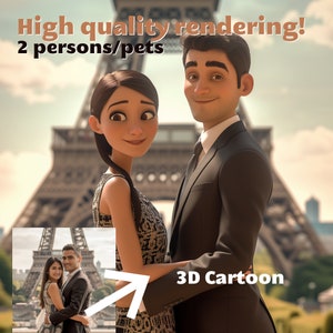 Custom Cartoon Portrait From Your Photo High Quality Rendering Cartoon Me Stop Motion 3D Art Personalized Gift Couple Portrait image 1