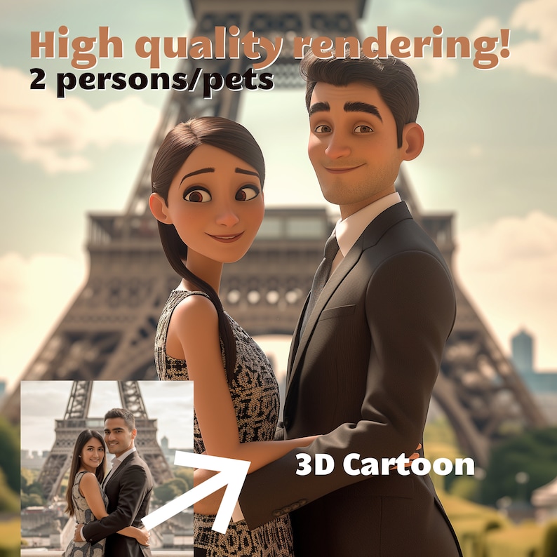 Custom Cartoon Portrait From Your Photo High Quality Rendering Cartoon Me Stop Motion 3D Art Personalized Gift Couple Portrait image 1