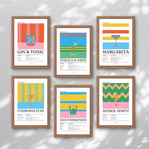Conjunto de 6: Colección de cócteles Descargas digitales para impresiones como carteles o lienzos - regalo perfecto decoración del hogar bar de inauguración de la casa