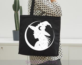 Moon Girl SVG / Witchy Vector Clipart PNG (Digital Download)