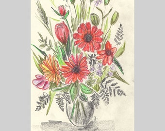 Fleurs dans un vase dessin original