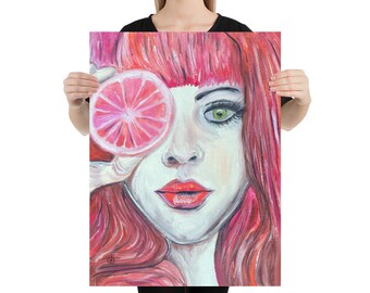 Grapefruits Girl  - art print poster physical item mailed reproduction wall art giclee