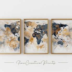 Weltkarte 3 Art Print Set - Antikes druckbares Poster Geschenk, trendige Wandkunst als digitaler Download zum Drucken und Einrahmen