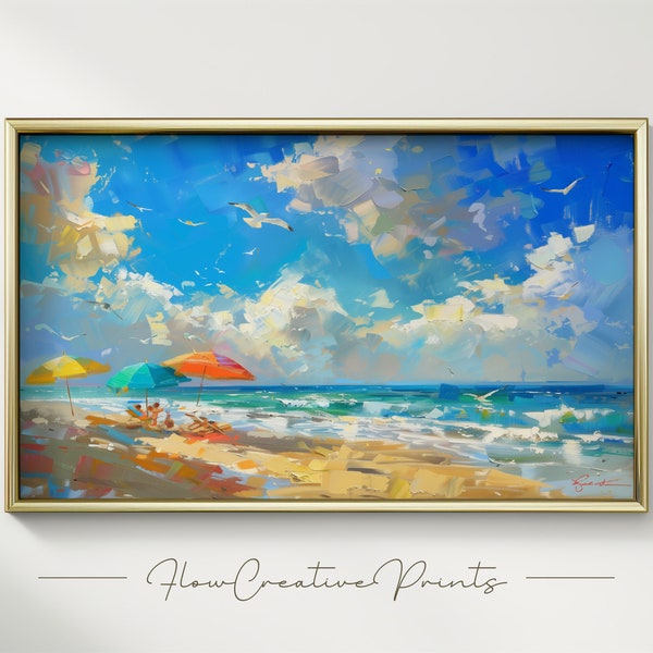 Sunset Serenity: Vintage Beach Retreat - Digital Oil Painting of a Classic Coastal Scene, Capturing the Tranquil Beauty of Dusk by the Shore