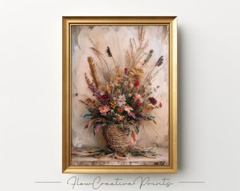 Eternal Blooms: Vintage Wildflower Bouquet - Downloadable Art Capturing Bohemian Charm in Timeless Oil Painting