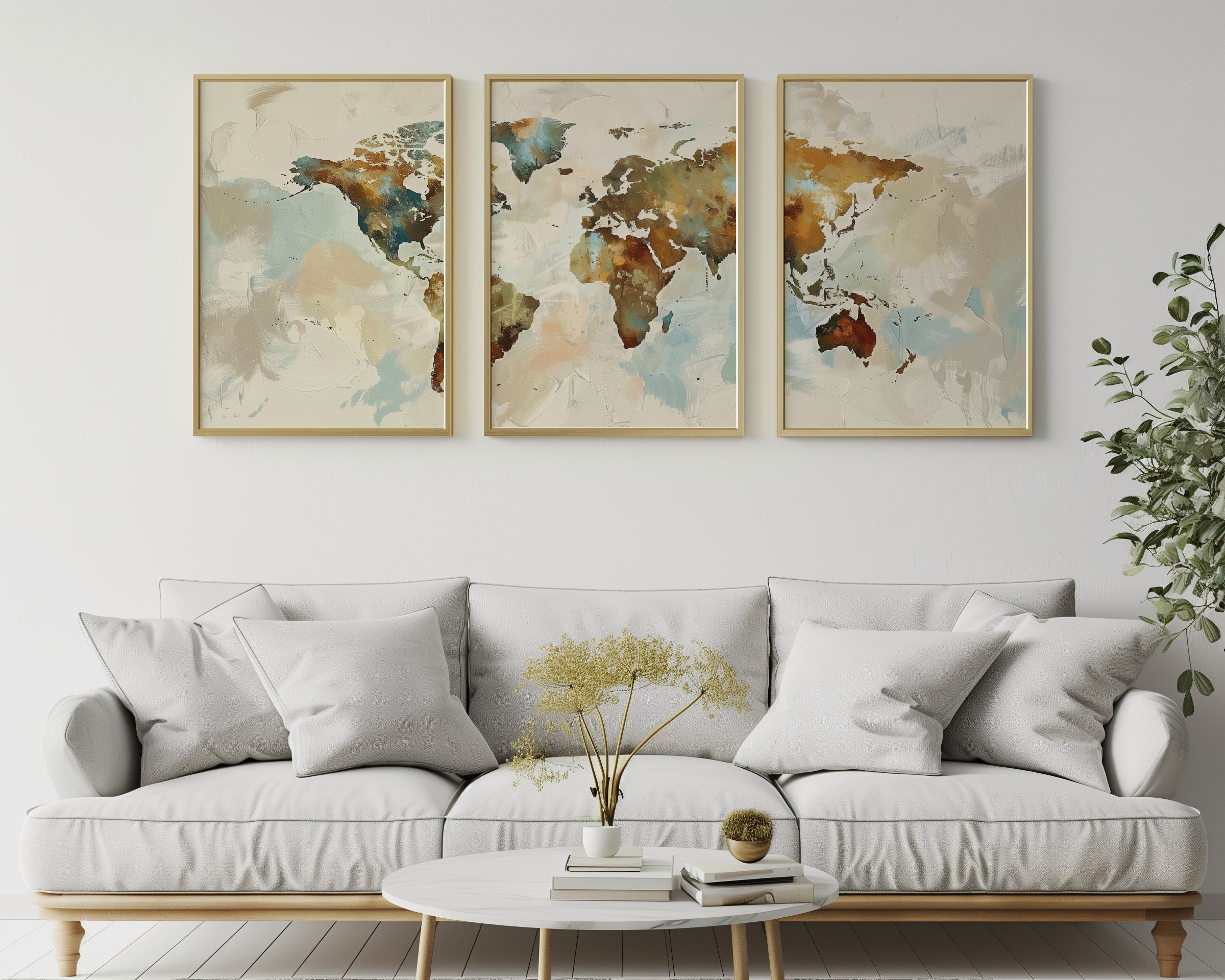 World Map Wall Art - 3 Print Set, Antique Printable Poster Gift, Trendy ...