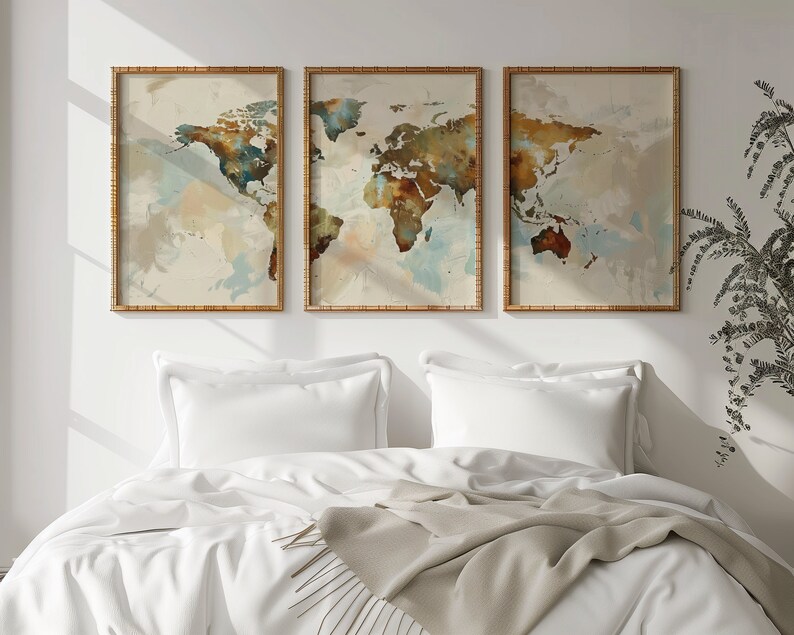World Map Wall Art - 3 Print Set, Antique Printable Poster Gift, Trendy ...