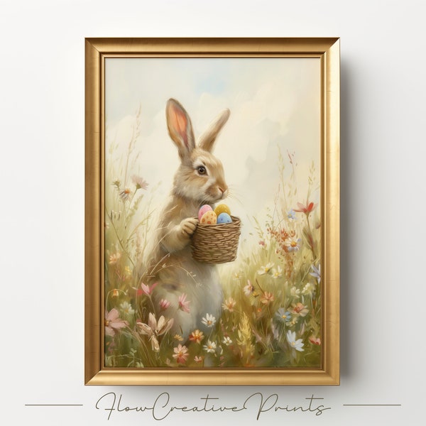 Easter Bunny's Meadow: Vintage Charm Printable Wall Art - Digital Download for Enchanting Easter Decoration!