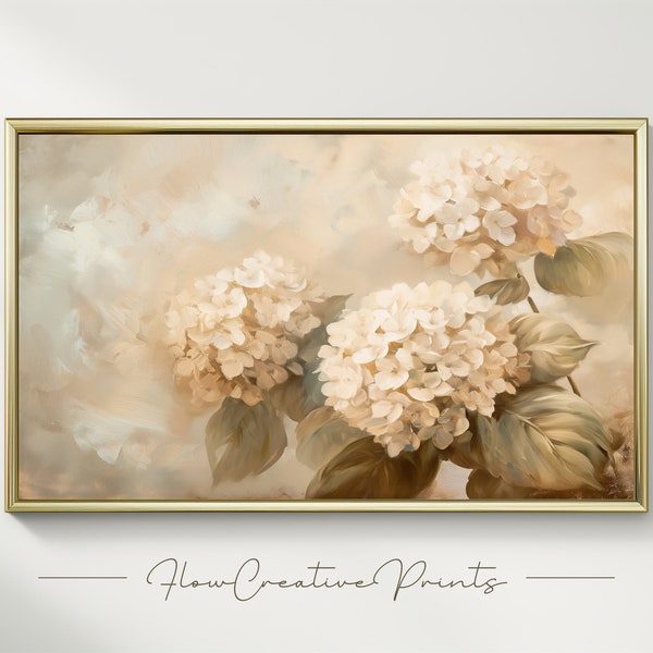 Printable blooming Hydrangea Flowers, Landscape Oil Painting, Flower Landscape Art Print, Wall Art Digital Download