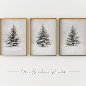 Moody Winter Fir Tree Art Set | Downloadable Christmas Wall Art | Printable Pine Tree Posters | Cottagecore Holiday Decor