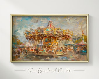 Carousel Dreams: Vintage Karneval Nächte Digitales Ölgemälde einer Sommer Festival Szene Perfekte rustikale Wohnkultur und wunderliches Ambiente