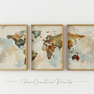 Weltkarte Wandkunst - 3er Set, antikes druckbares Poster Geschenk, trendige Wandkunst als digitaler Download zum Drucken und Einrahmen