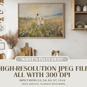 May include: A digital download of five high-resolution JPEG files of a painting depicting two figures walking through a field of wildflowers. The files are 300 DPI and have aspect ratios of 2:3, 3:4, 4:5, 5:7, and 11:14.