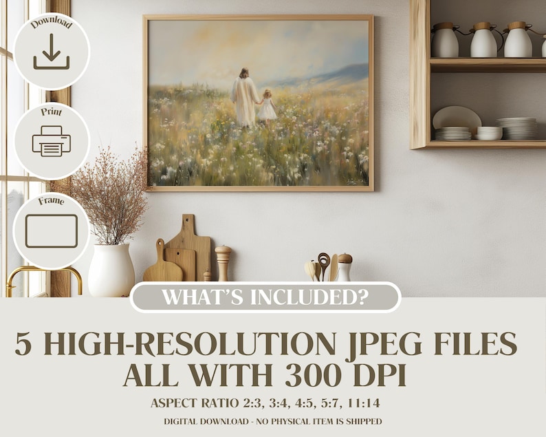 May include: A digital download of five high-resolution JPEG files of a painting depicting two figures walking through a field of wildflowers. The files are 300 DPI and have aspect ratios of 2:3, 3:4, 4:5, 5:7, and 11:14.