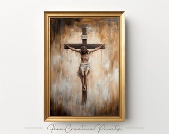 Kreuzigung von Jesus druckbare Kunst | Vintage christliche Wohnkultur | Herunterladbares katholisches religiöses Kunstwerk | Spirituelles Poster Geschenk
