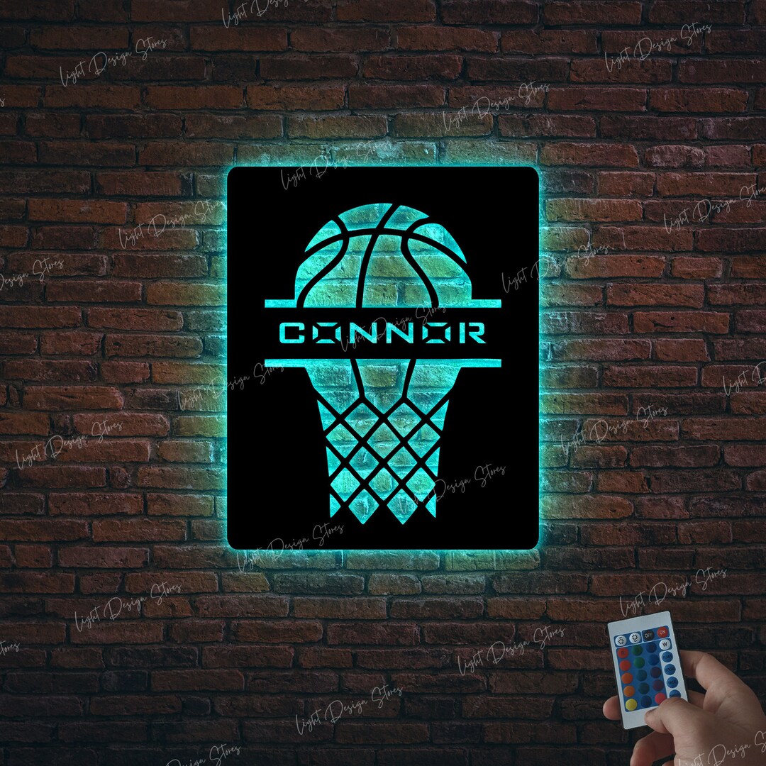 Custom Basketball Monogram Wood Sign With LED Lights , Personalized