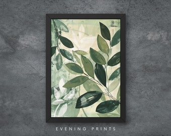 Impresión de hojas botánicas verde salvia, arte minimalista de pared para amantes de las plantas, decoración del hogar - Póster de papel mate premium con o sin marco de madera