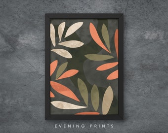 Impression mate de feuilles colorées abstraites - Art mural moderne pour maison - Différentes tailles disponibles