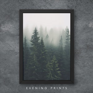 Misty Woodland Greens Matt Druck - 15 x 20 cm, 30 x 40 cm, 50 x 70 cm, 70 x 100 cm, A4, A3, A2, A1, A0 - Nebliger Wald Wand Kunst Dekor
