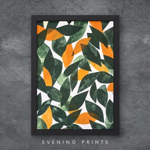 Green Orange Leaves Print on White Background Leaf-Themed Botanical Wall Art Multiple Sizes Nature-Inspired A4, A3, A2, A1, A0 Modern Art