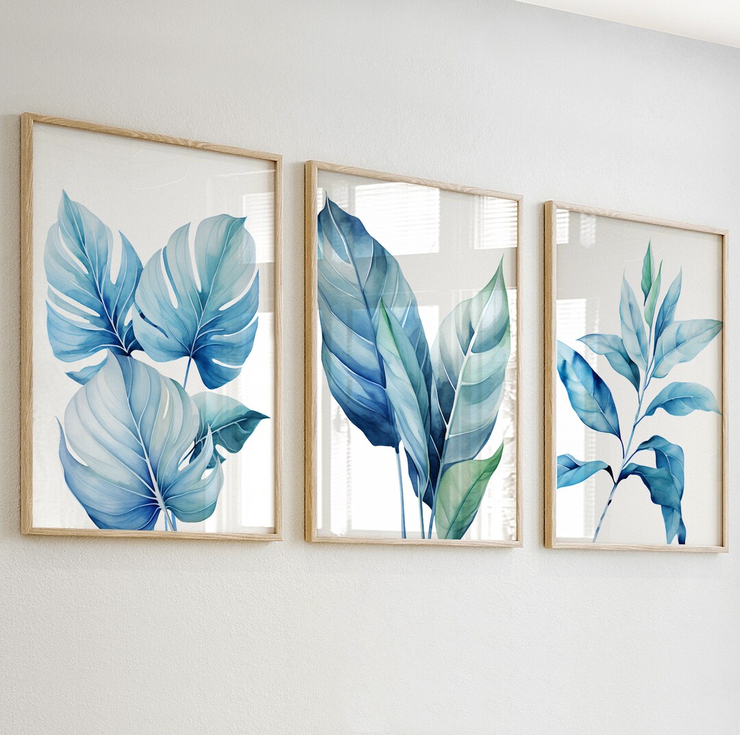 Collection of Blue-green Tropical Leaves on a White Background. Nature ...