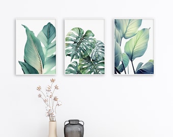 Tropical Leaves Collection on a white background , nature prints, 3 wall art prints