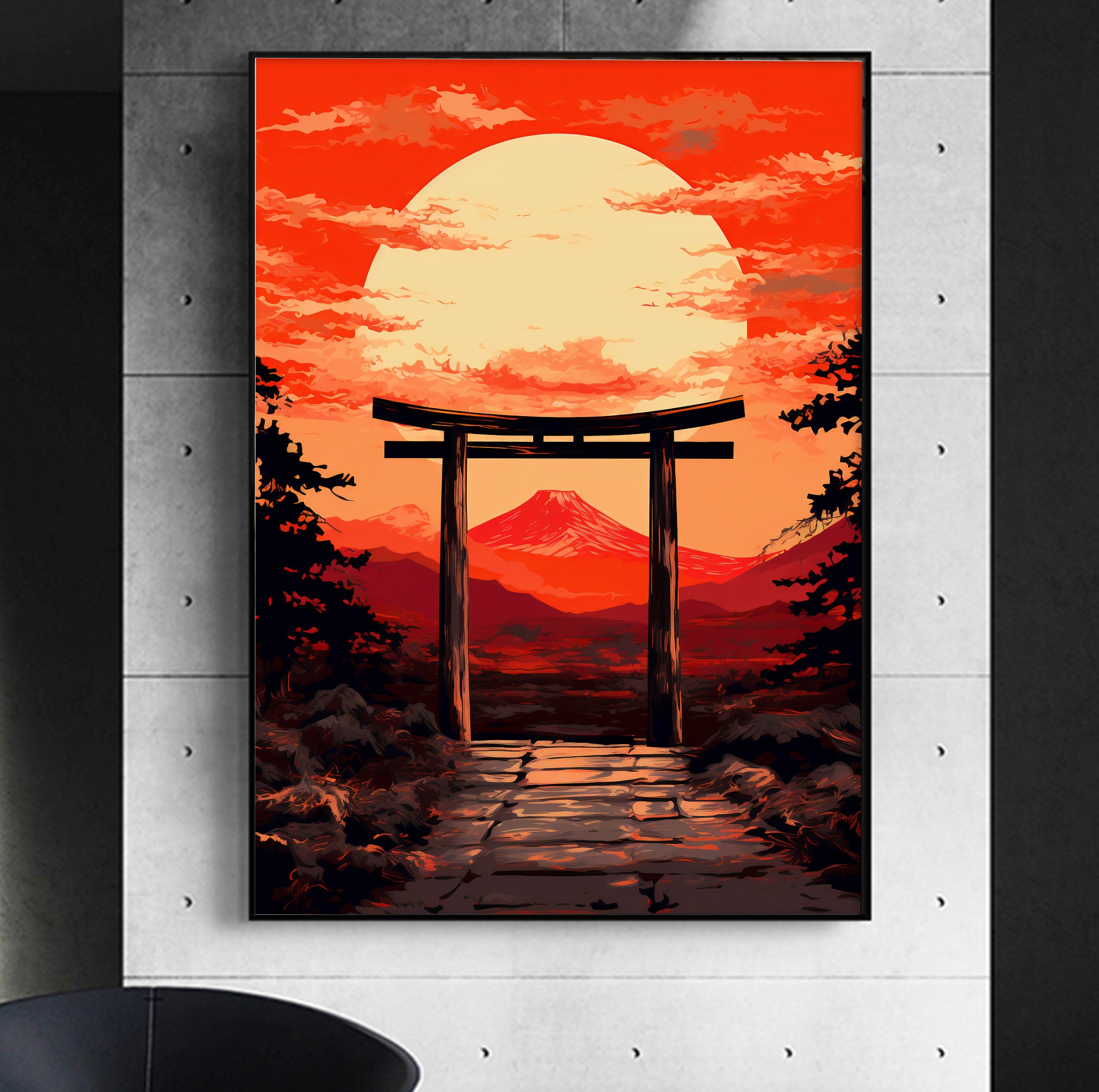 Landscape: Japanese Torii Gate With Mount Fuji Background, Watercolor ...