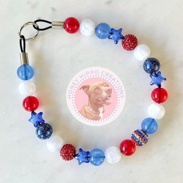 Stars and Stripes, Beaded Dog Collar, Dog Necklace, Handmade, Patriotic Dog Collar, Fourth of July, Memorial Day, Labor Day