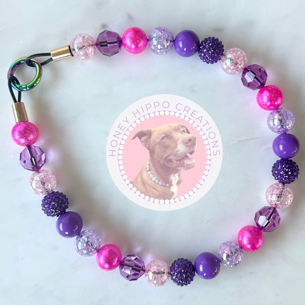 Puppy Princess, Beaded Dog Collar, Dog Necklace, Handmade, Custom Collar, Dog Pearls, Pink and Purple Collar, Sparkly Collar