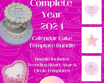 The Ultimate 2024 All-in-One Calendar Cake Template - Heart, Circle, Star