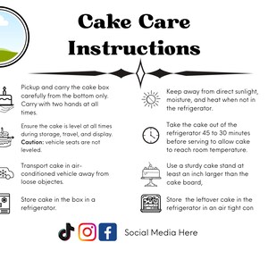 Carte d'instructions d'entretien du gâteau