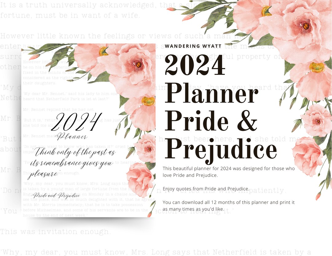 Pride and Prejudice 2024 Printable Planner Digital Download Etsy