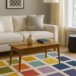 Hand-Tufted Wool Area Rug: Ivory & Black Amoeba Design