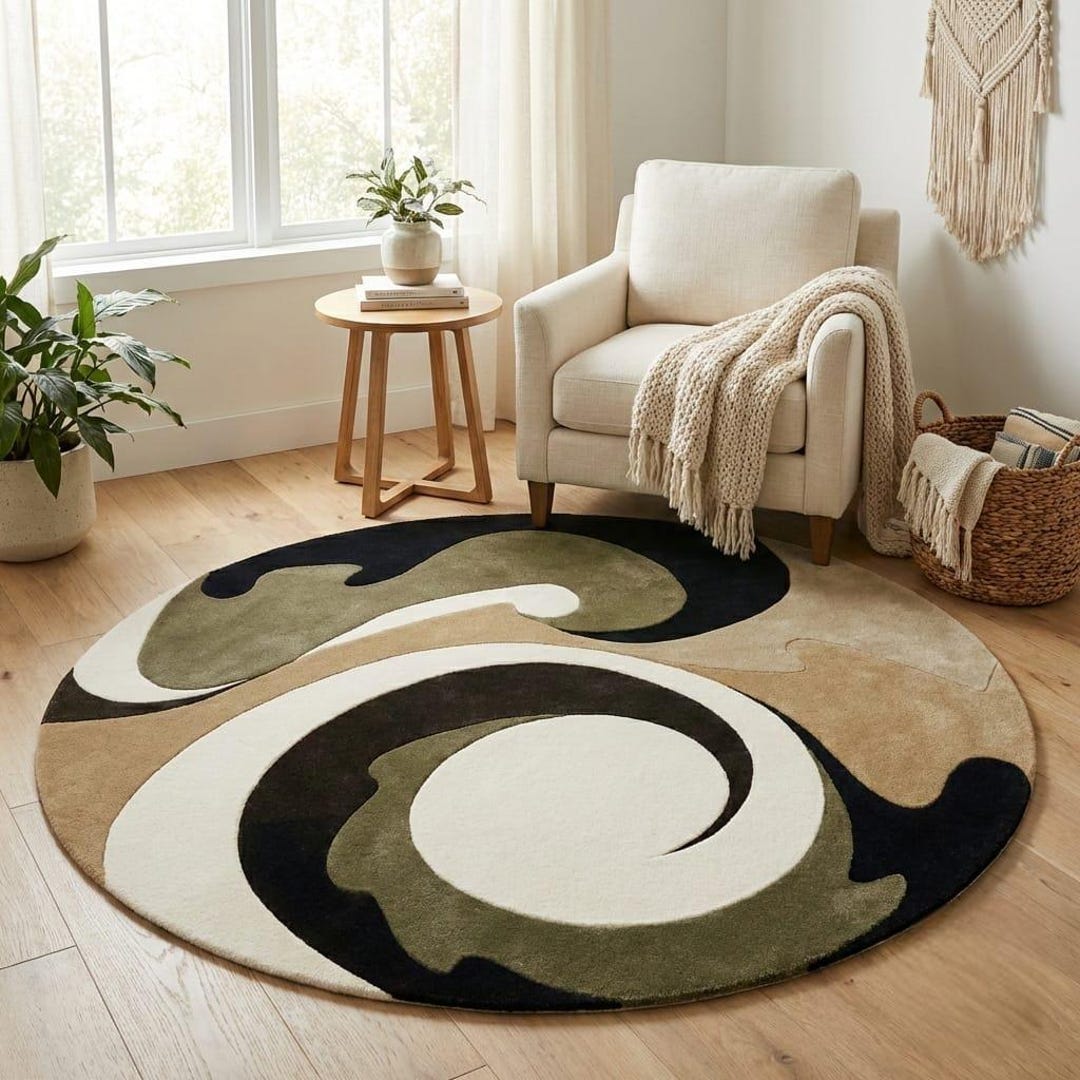 Rcc Rugs Mid Century Modern Abstract Round Rugs Hand Tufted Wool Area Rug ...
