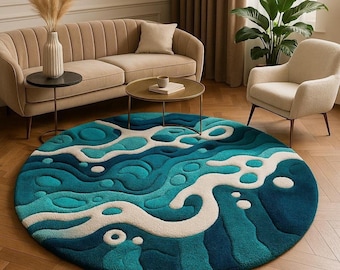 Hand Tufted Wool Round Rug, Modern Abstract Sculptural Carpet