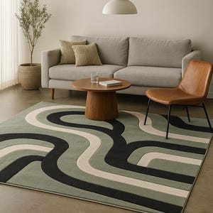 Handgewebter Teppich aus Wolle mit Geometrischem Wellen Design