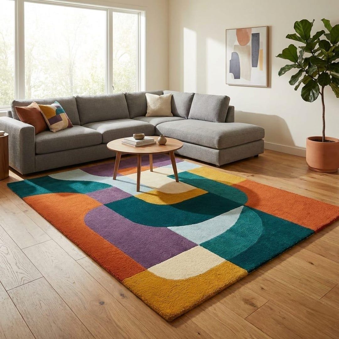 Modern Abstract Color Block Rug – Bold Mid-century Style Area Rug for ...