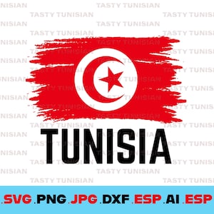 Tunisie SVG, drapeau du pays de la Tunisie, bannière de drapeau, fichier de téléchargement numérique, fichier de coupe Cricut, svg, pdf, ai, png, jpg, esp, fichier dxf