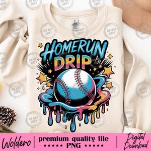 Baseball Homerun Drip PNG: Game Day T-Shirt Design (Digital Download