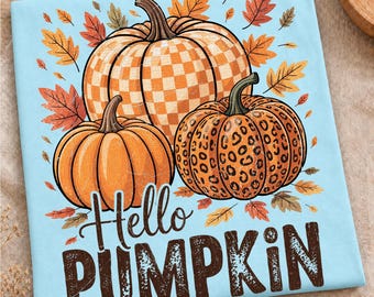 Herbstliches Kürbis-Design im Preppy-Stil (PNG), Kürbis-Design mit Leopardenmuster (PNG), Retro-Herbst-Vibes (PNG), Trendiges florales Kürbis-Sublimationsdesign für Mädchen