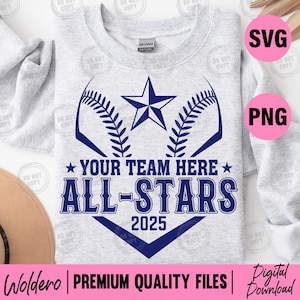 Pack 3 All Stars Baseball SVG PNG T-Shirt Design | Bundle Baseball Mom Template | All Star Game Cut Files | Custom Team Svg |Cricut file SVG