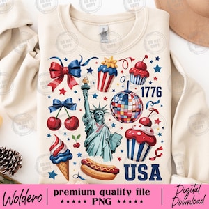 Retro America Coquette PNG shirt | Preppy 4th of July | Girly Memorial Day PNG | Watercolor USA Design | Independence Day | Land of the Free