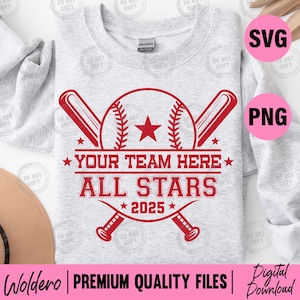 Baseball Allstars SVG & PNG design T-shirt | Bundle Pack 3 Allstars Game Template | Baseball Mom Cut File | Custom Team Shirt Design Cricut