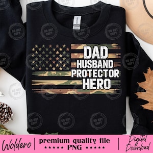 Paquete PNG de papá con camuflaje retro: Diseño de héroe de caza (descarga digital, 2 PNG)