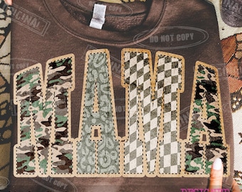 Hunting Mama Camo Western PNG: Retro Varsity Design (Digital Download)