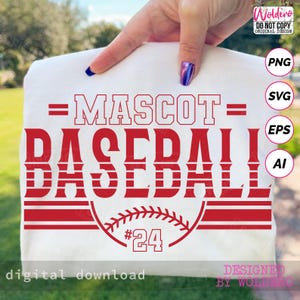 Custom Baseball Mascot Team SVG & PNG Bundle, Editable Baseball Game Day T-Shirt Design, EPS, Digital Download